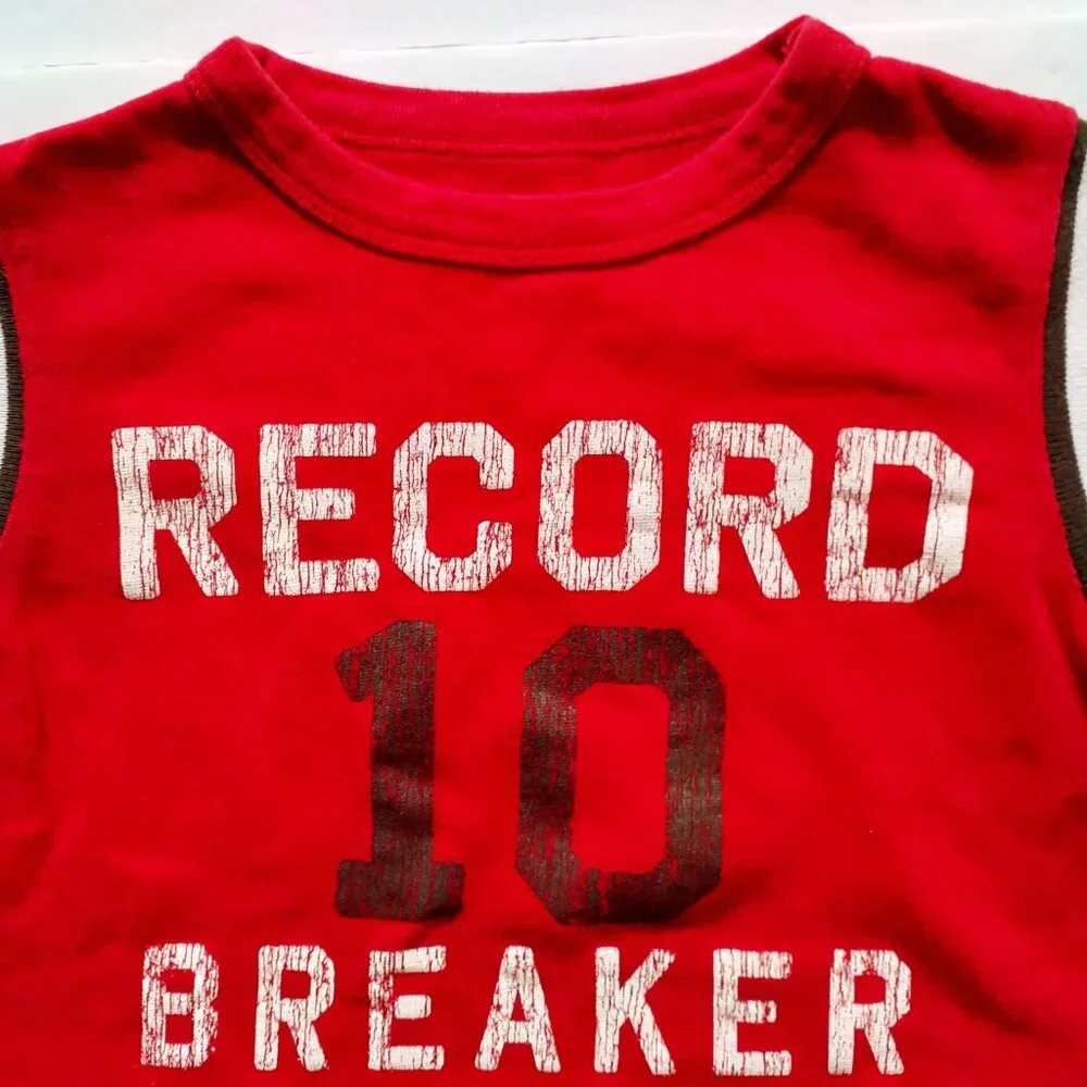Carter's Boys T-Shirt Red Gray Long Sleeve Record Breaker 4T